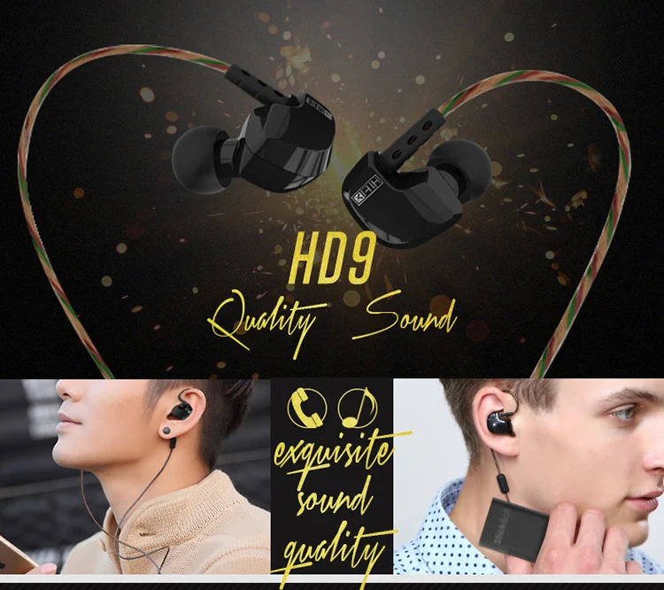 KZ HD9 Earphones HiFi Sport Earbuds Copper Driver Headphones in Ear with Microphone
