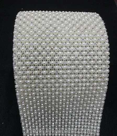 

Factory direct sale 24rows sew on pearl and rhinestone mesh trimming 10 yards/roll for dress/garment decoration