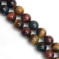 

Natural Smooth Blue/Red/Yellow Three Color Tiger Eye Gemstone Loose Beads For Jewelry Making DIY Handmade Crafts