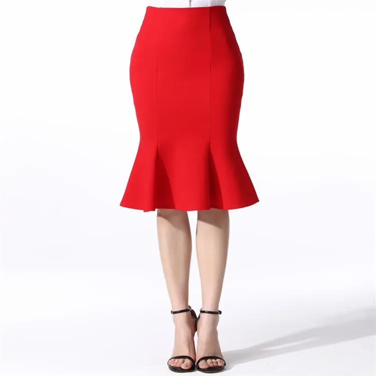 

Hot selling High quality jupe femme knit cotton elastic office ladies pencil fishtail skirt, Customized color