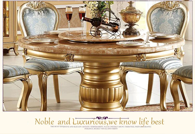 Antique Style Italian Dining Table, 100% Solid Wood Italy Style Luxury round Dining Table Set p10081