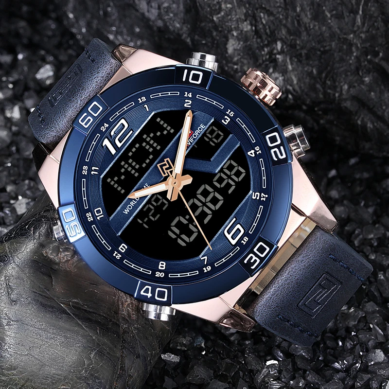 

NAVIFORCE Army Military Watch Man Blue Quartz Watch Leather LED Digital Watches Men Top Brand Luxury Relojes De Hombre deportivo