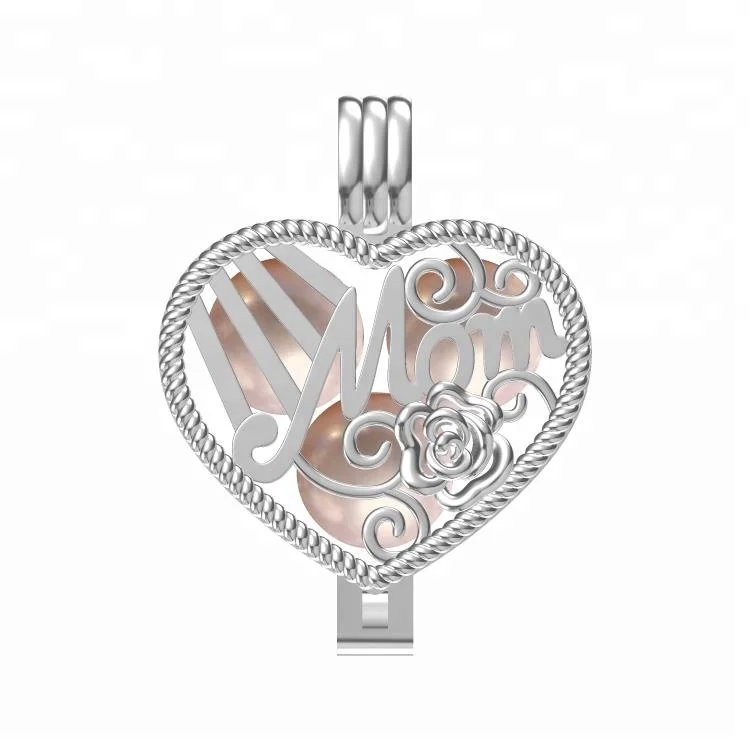 

I love you Mom heart pearl cage pendant 925 sterling silver pearl necklace Mothers day gift charm jewelry