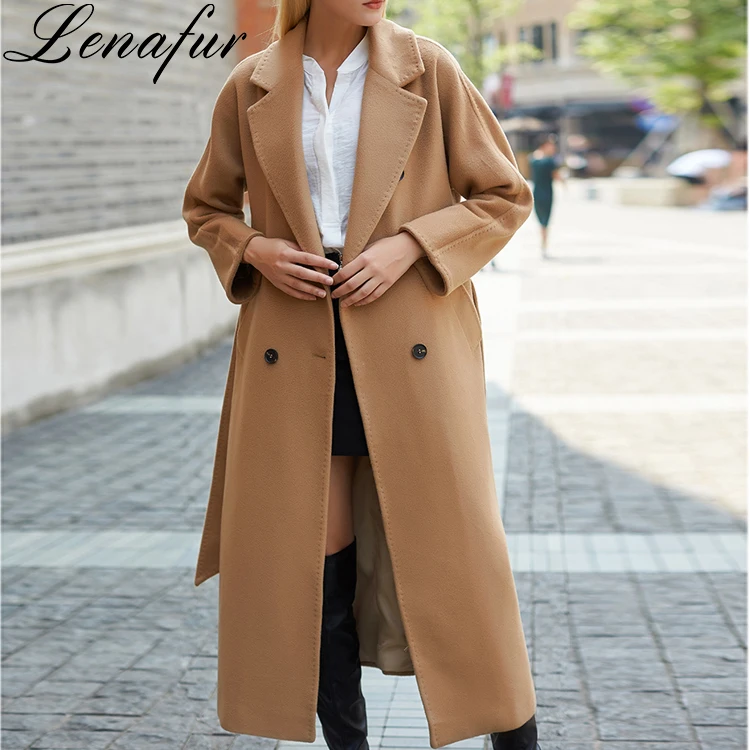

Winter HIgh Fashion Custom Soft X-Long Camel Fur Coat Double Face 100% Lamb Sheep Cashmere Woolen Fur Coat for Women, As pictures