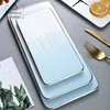 wholesale Ceramic Creative Ocean Gradient Blue Rectangular Plate Strip Sushi Plate Pastry Baking Plate Gold Rim Custom