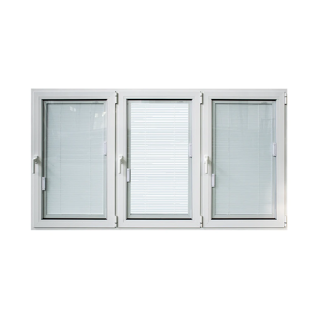 Three panel aluminium casement windows with built-in blinds
