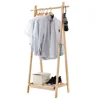 Foldable Bamboo Clothes Laundry Rack with 4 Side Hooks Lower Shoe Shelf for Extra Storage Space A-Frame Design Garment Stand, Ba