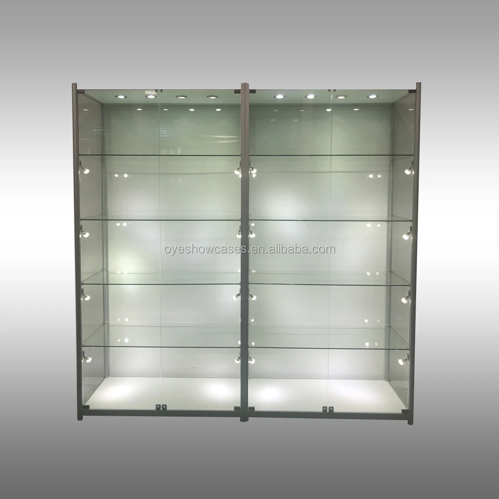 Led Illuminated Glass Display Cabinet With 4 Tempered Glass