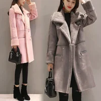 

Autumn Winter Women Long Coat Warm Thicken Faux Suede Coats Parka Female Solid Double Breasted Jacket Outwear