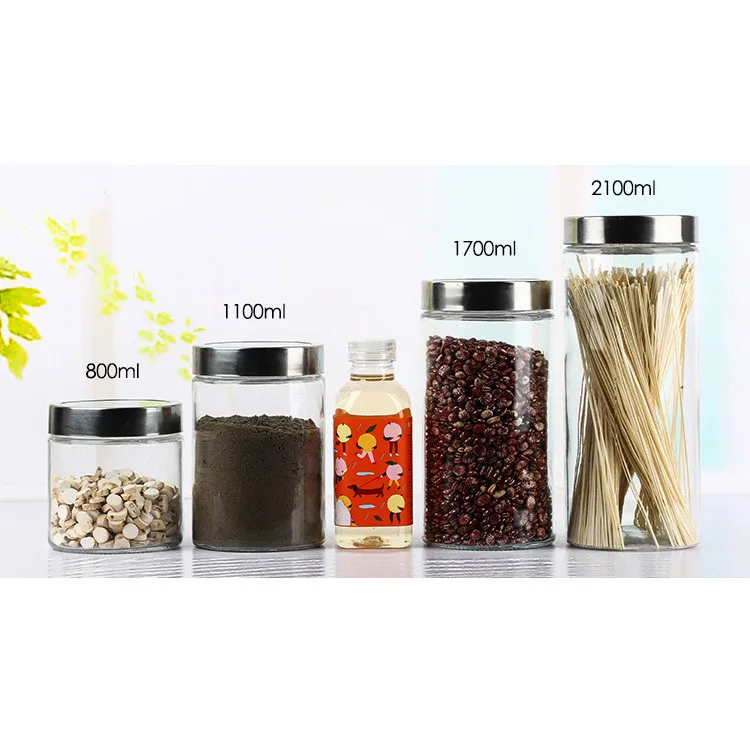 

Factory direct wholesale different capacity clear borosilicate glass bottles storage jars with bamboo lid, Transparent color / clear color