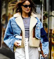 

custom fashion suede Women Denim Jacket warm winter Shearling Oversized women suede Jacket oversized fur short coat
