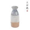 Japanese & Korean style blue line lattice creative irregular ceramic sake pot