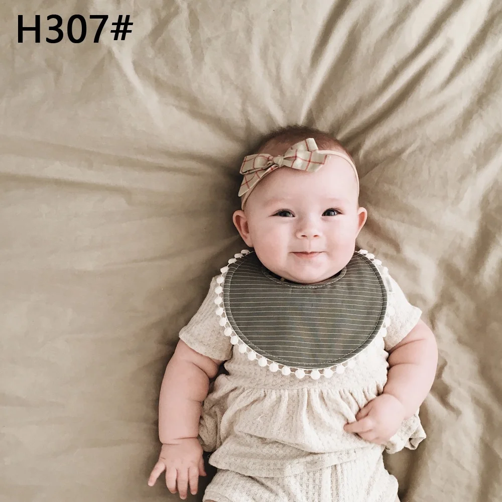 Round Plaid Organic Cotton Linen Baby Drool Bandana Bibs With Tassel Absorbent Newborn Newborn Shower Gift