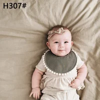 

Round Plaid Organic Cotton Linen Baby Drool Bandana Bibs With Tassel Absorbent Newborn Newborn Shower Gift