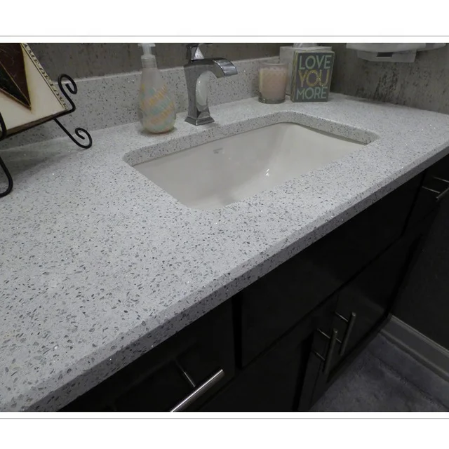 Fabricated Epoxy Resin Quartz Kitchen Countertop,Crystal White Quartz