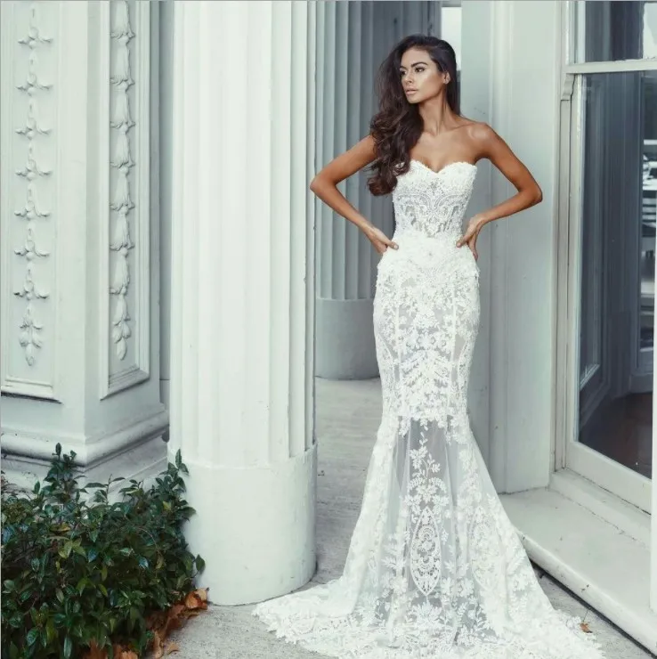 

wholesale hot mermaid dress ladies sleeveless lace strapless gown evening party dress, White