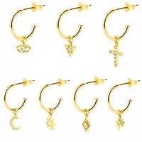 

2019 Minimalist jewelry dainty charm huggies 925 silver 18k gold dangle hoop earrings