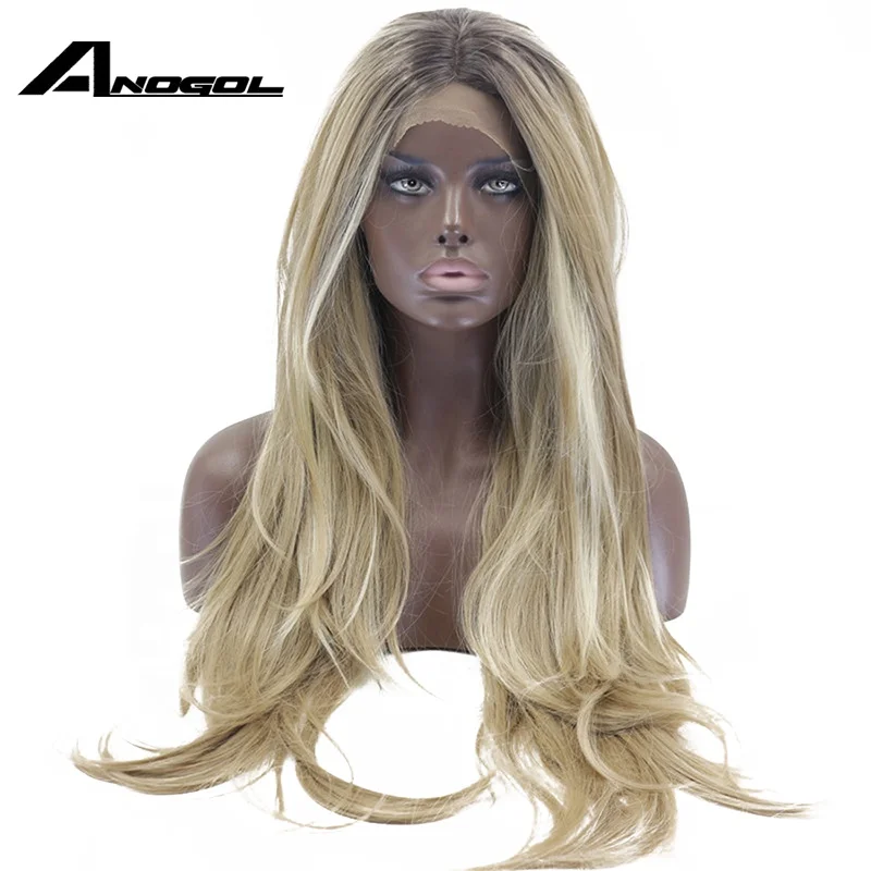 

Anogol Body Wave Lace Front Wig Blonde Synthetic Wigs Brazilian Hair