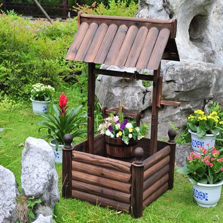 Smart Garden Wooden Wishing Well Planter Solid Pine Outdoor Flower Wooden Wishing Well Planter Solid Pine