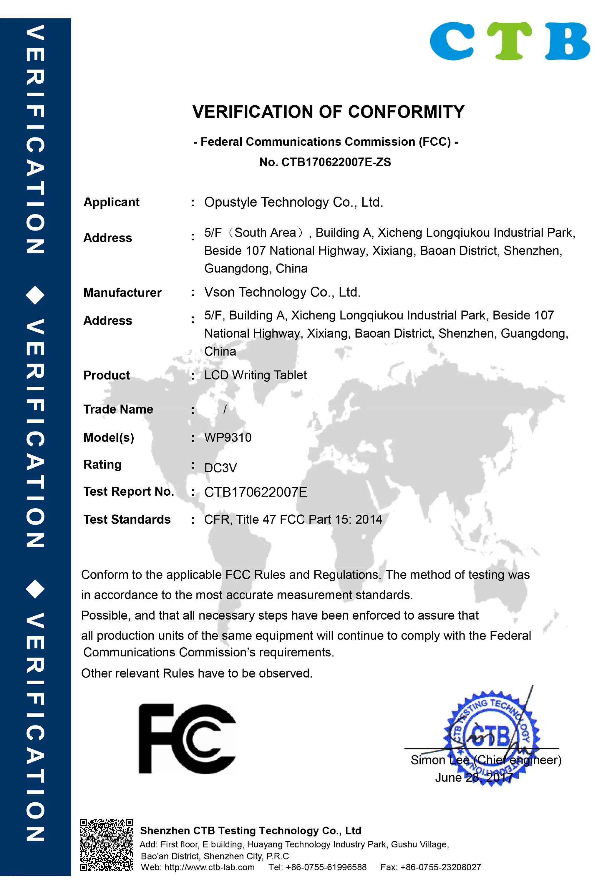WP9310 FCC CERT