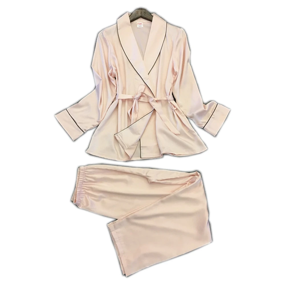 

Wholesale Long Sleeve no MOQ china silk pajamas for Women, Black;navy;pink;dark pink