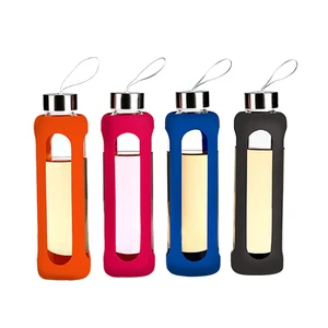Image of 550ML portable sports glass water bottle with silicone sleeve