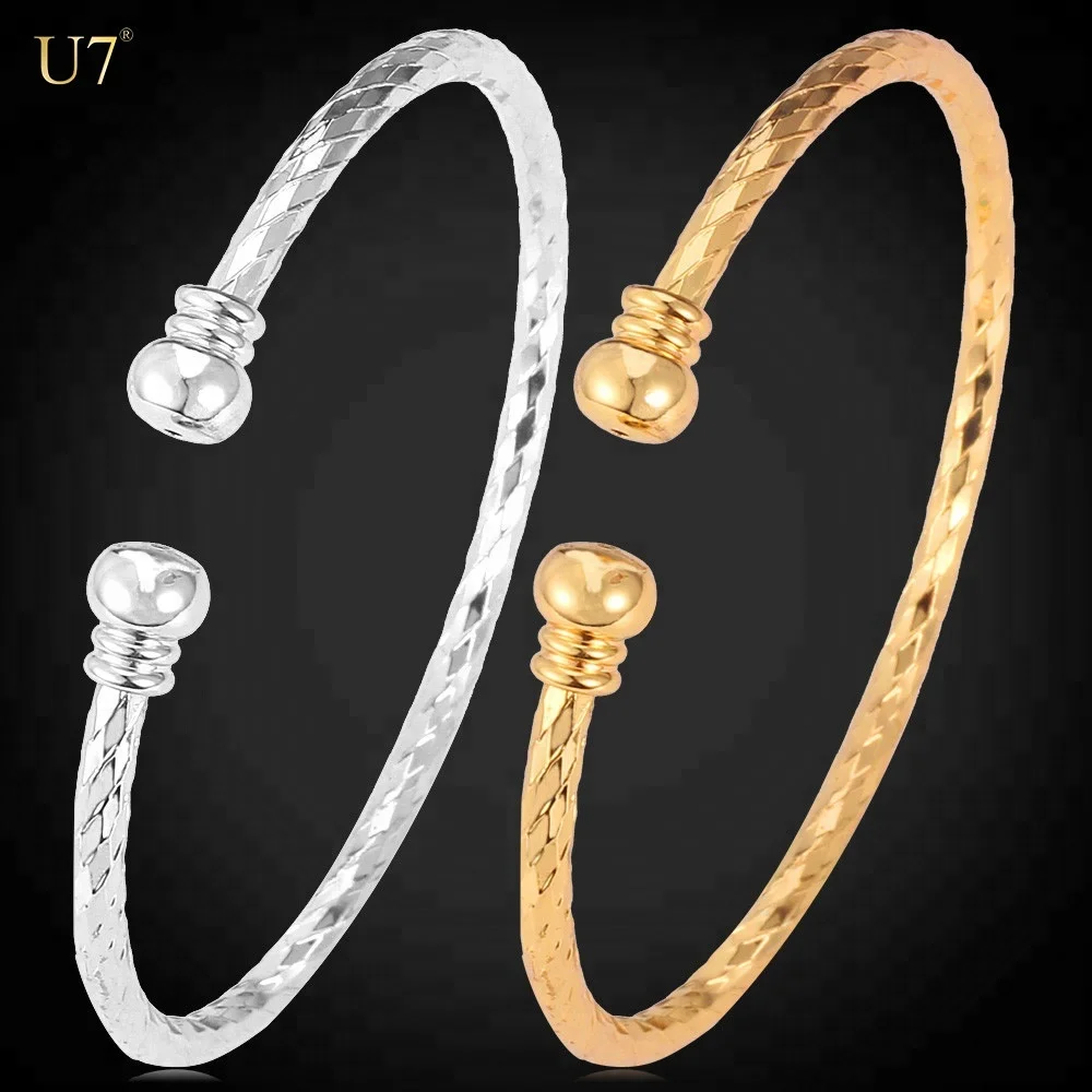 

simple design open silver color / gold cuff bangles women