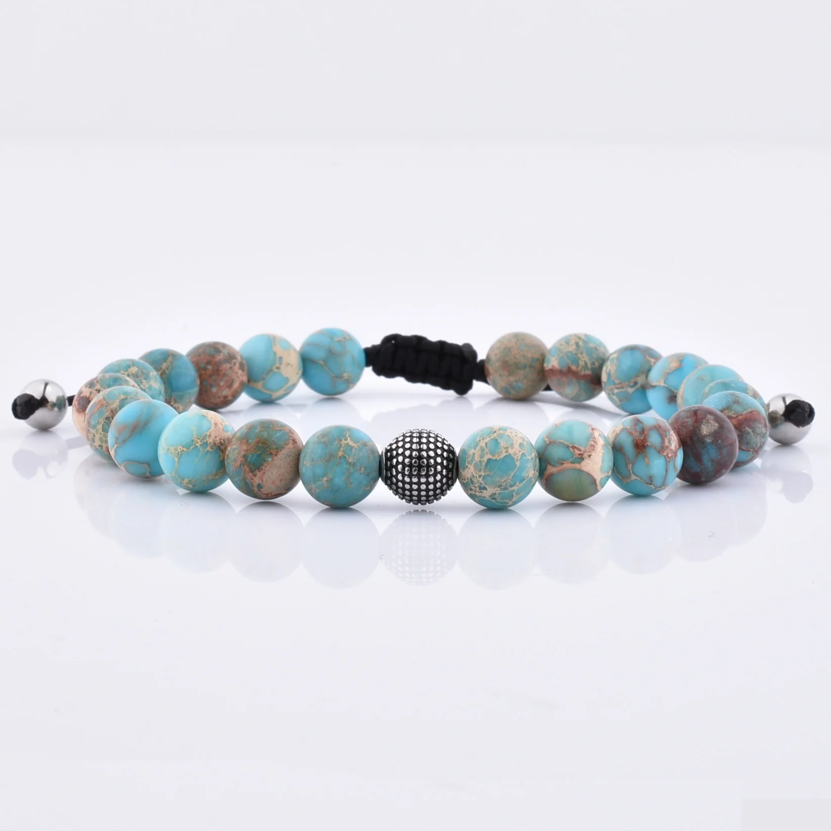 

Wholesale Men Natural Stone Man Beaded Imperial Jasper Gemstone Ball Charm Bracelet