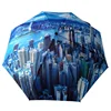 Beautiful building full print 8 ribs automatic 3 fold umbrella