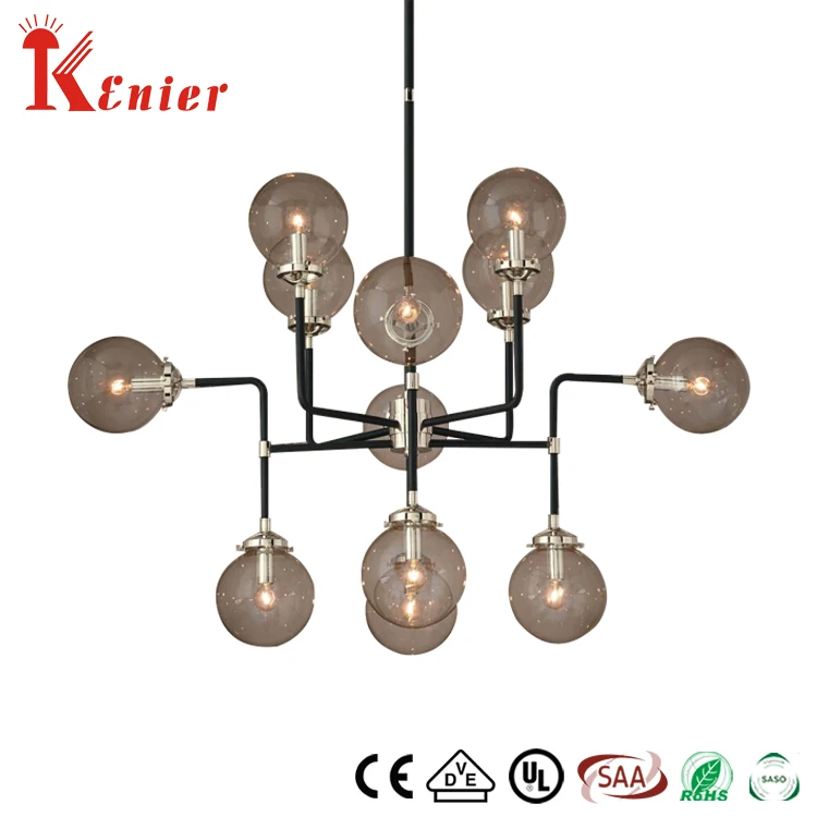 Good quality glass modern living room round bistro globe clear 12-light chandelier pendant light