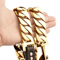 

Hot selling heavy duty Stainless steel big dog thick gold cuban link chain match leather dog leash