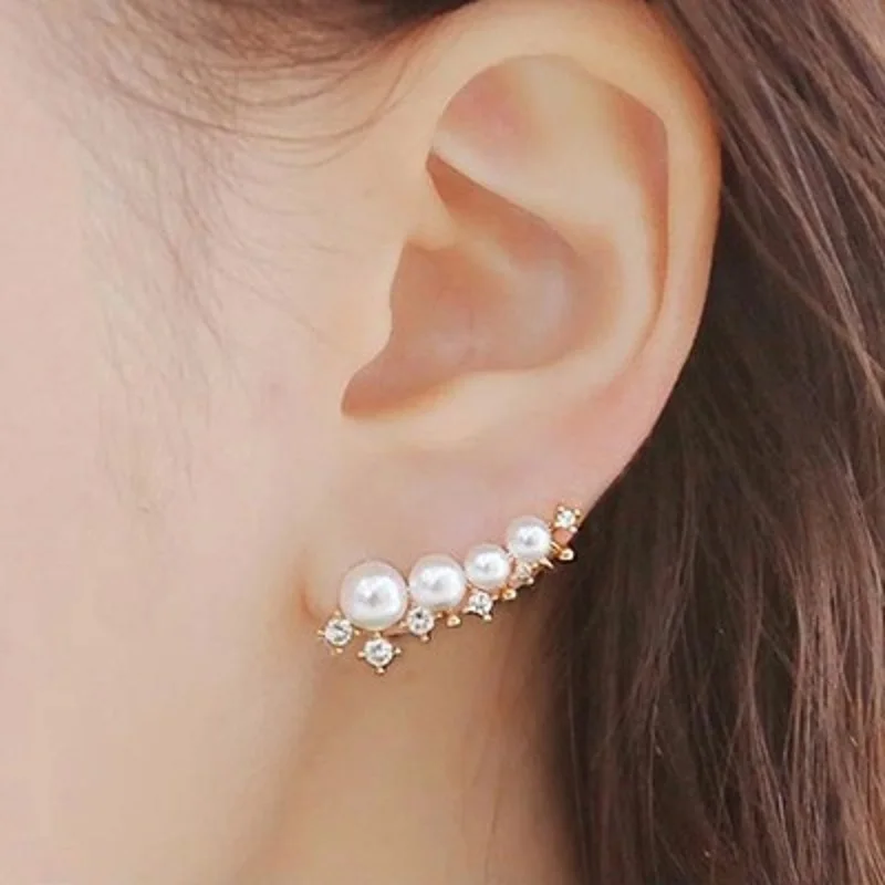 Buy 925 silver needle simulated pearl ear cuff earrings for women bijoux