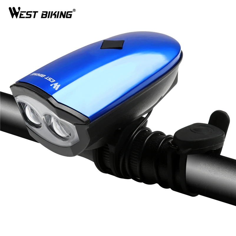 

WEST BIKING Bicycle Light Set USB Charging Bike Front Light 140db Loud Horn Alarm Bell LED Rechargeable Bike Light Head Set, Black/red/blue