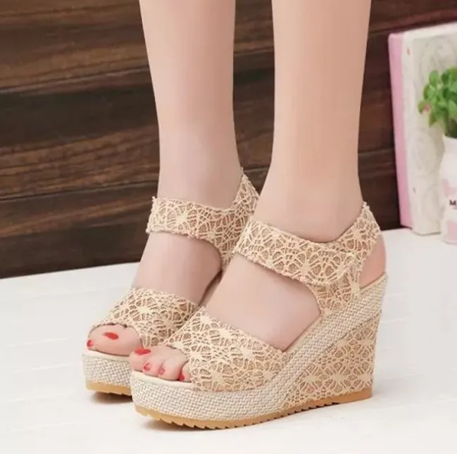 

up-0741r Korean ladies high heel fancy shoes women wedge sandals