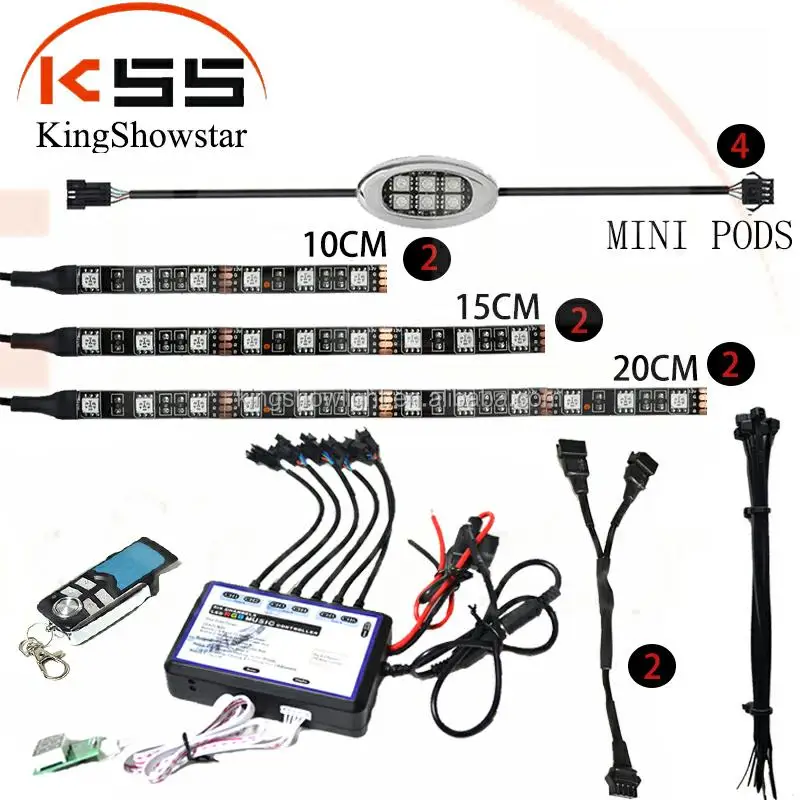 4 pod 16 strip Multi Colors Wireless Multi Zone Remote Controller Kit Motorcycle LED Lighting Kit 12V