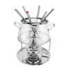 Stainless Steel Chocolate & Cheese Fondue Set Serve 6 persons Glass Pots Metal Base