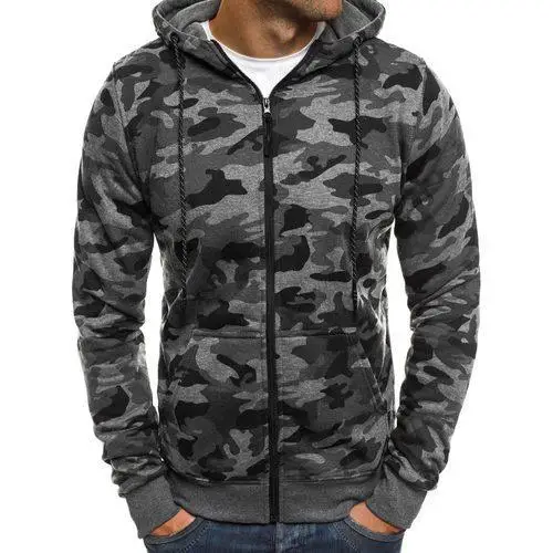 

men camo green print cardigan hoodie
