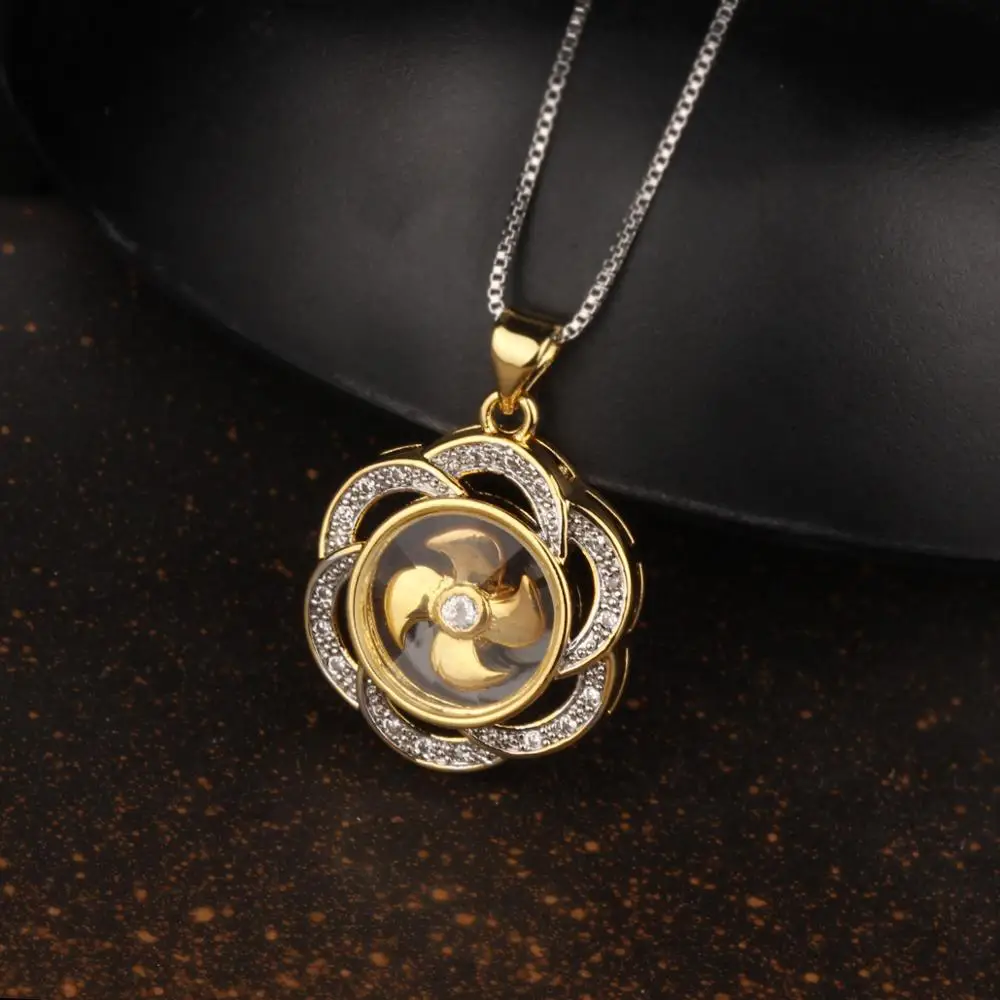 

Popular fortunes with drill windmill necklace gold rose wreath rotating pendant jewelry