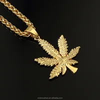 

18K Gold Plated Weed Herb Charm Punk Necklace and Wheat Chain Hip Hop Pot Leaf Weed Small Necklace Pendant N714