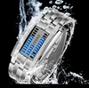 Fashion Cool Waterproof LED Display Men Women Stainless Steel Sports Wristwatches Blue Binary Luminous Stylish Lover's Watch
