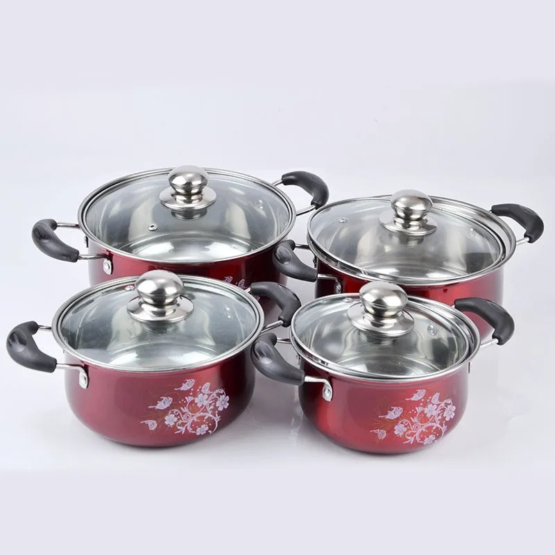 4pcs Indian Colorful Design Stainless Steel Cooking Pot Cookware Sets