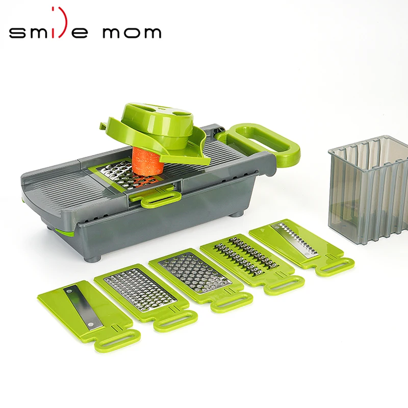 

Smile mom Professional Food Vegetable Cutter Adjustable Kitchen Mandoline Grater Slicer with Container, Custom color