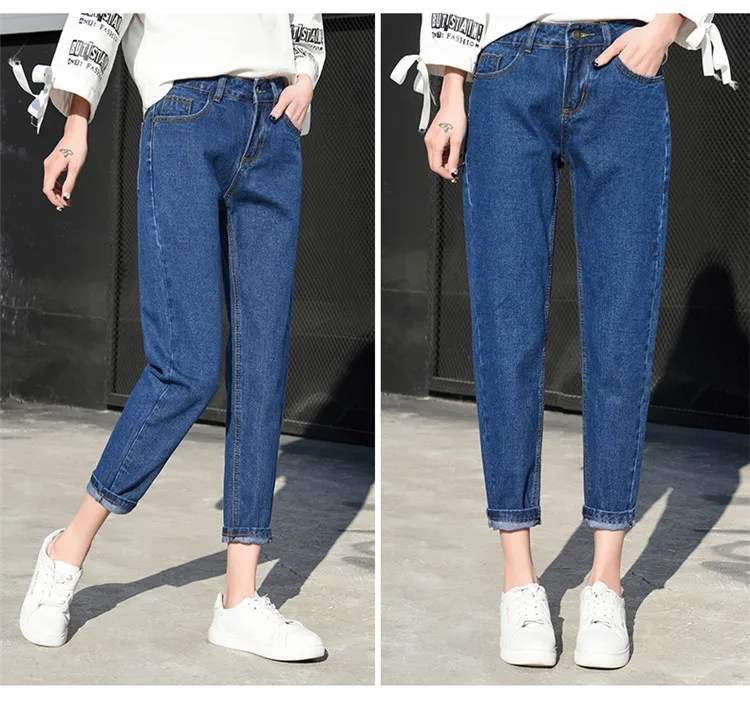 

2018 Women's Pants Loose Mom Jeans High Waist Knee Length Boyfriend Jeans For Women Pants, White;black;dark blue;light blue