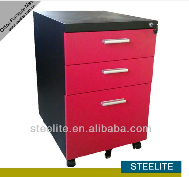 2015 New Design Mobile Filing Cabinet Small Red Steel Office