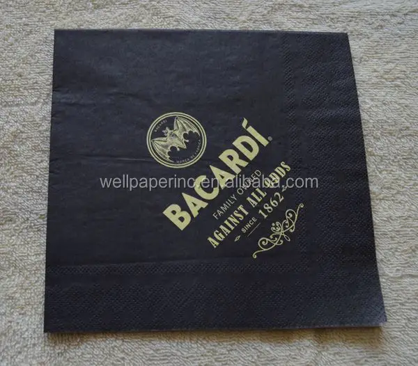 Black Printed Napkin With Logo Printed 1/4 Fold Buy Print Napkin