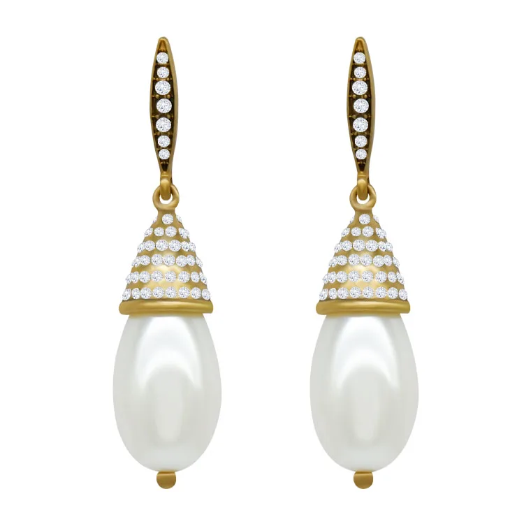 

Luxury Jewelry Alloy Zircon Long Dangle Drop Pearl Earrings For Women, Picture