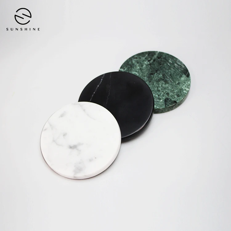 

Custom Unique White Marble Stone Cup Coasters For Drink, Black / white / green