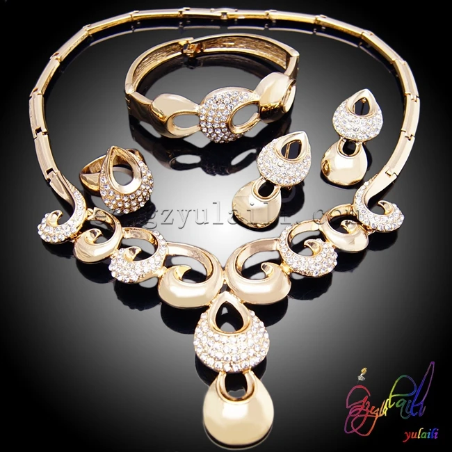 

Dubai 18k gold plated hot sale jewelry set Jealousy banquet ladies jewelry set water drop four jewelry set