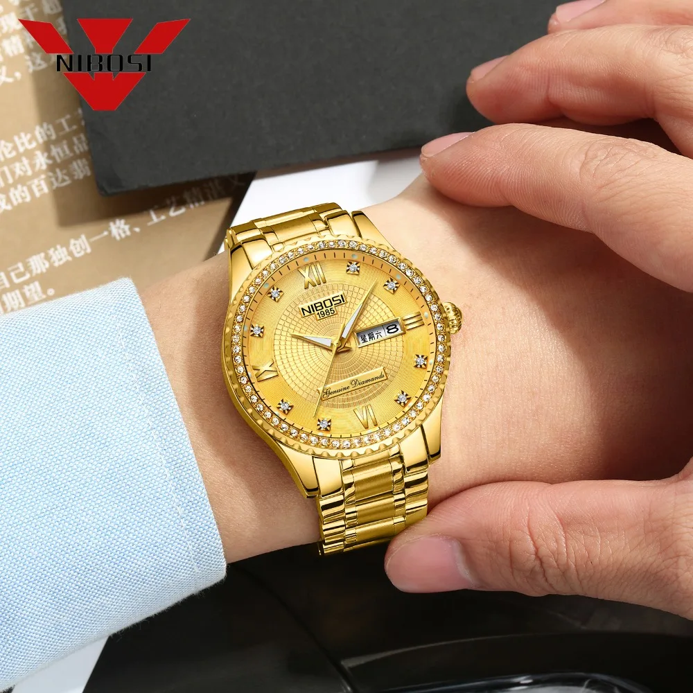 

2018 NIBOSI Golden Quartz Watch Men Luxury Brand Stainless Steel Analog Gold Watches Men Military Man Stylish Wrist Watch, N/a