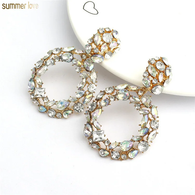 

Bohemia Gorgeous Geometry Square Round Big Hoop Statement Crystal Drop Stud Earrings Women's Wedding Party Holidays, Many colors you can choose